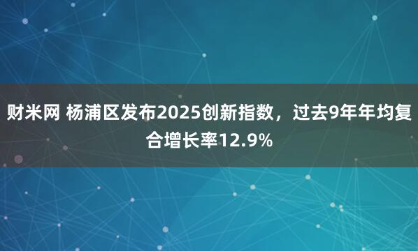 财米网 杨浦区发布2025创新指数，过去9年年均复合增长率12.9%