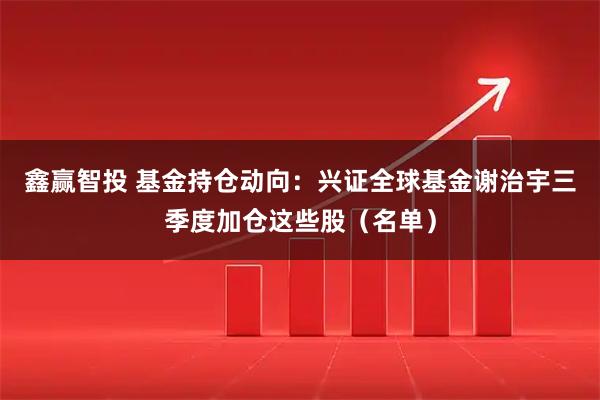鑫赢智投 基金持仓动向:兴证全球基金谢治宇三季度加仓这些股(名单)