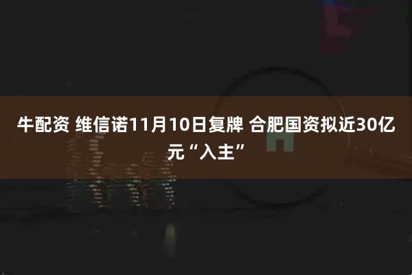 牛配资 维信诺11月10日复牌 合肥国资拟近30亿元“入主”